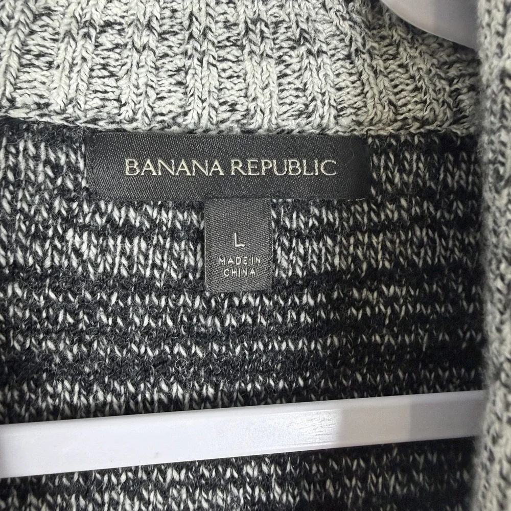 Banana Republic Size-L Mens Cardigan Collar Sweater Gray Merino Wool Tribal